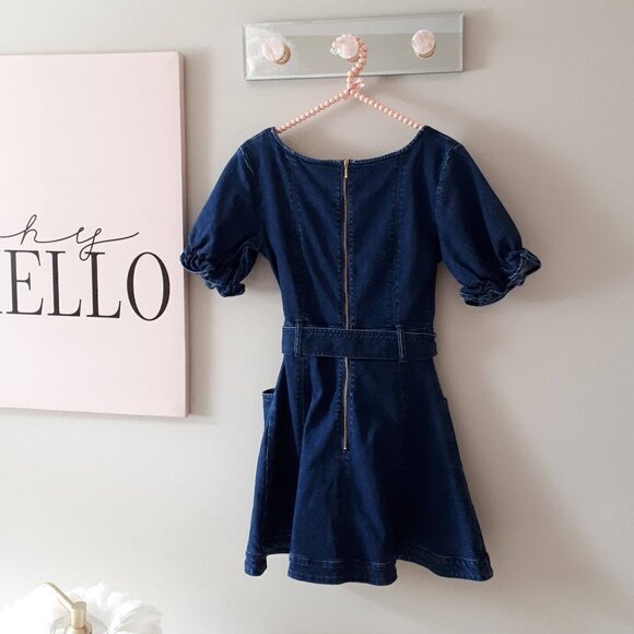NWT Finders Keepers dark blue wash denim puff sleeve belted mini dress - Picture 12 of 12